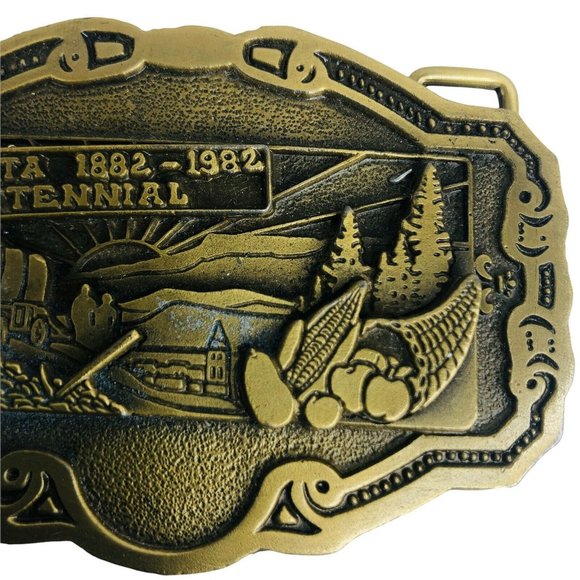 Hit Line Brass Belt Buckle Delta Centennial 1882 - 1982 Limited ED Covered Wagon - Picture 3 of 7